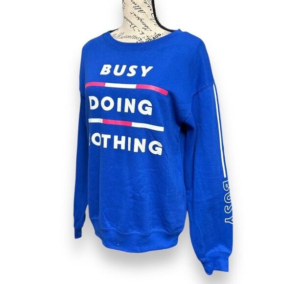 Wound Up S Blue Graphic Sweatshirt Busy Doing Nothing Cotton Blend Pullover Top - Picture 3 of 11